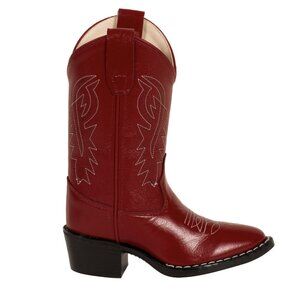 Old West Red Childrens Girls Corona Leather J Toe Cowboy Western Boots